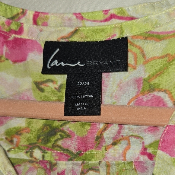 Lane Bryant 22/ 24 Pink and Green Long Sleeve Buttoned Blouse Mandarin Collar - Picture 3 of 7